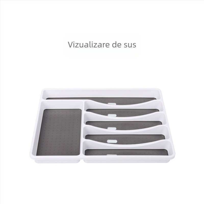 Organizator pentru tacâmuri în sertar, cu compartimente pentru cuțite, furci, linguri și bețișoare, tavă de depozitare din plastic, 40×32×4.5 cm