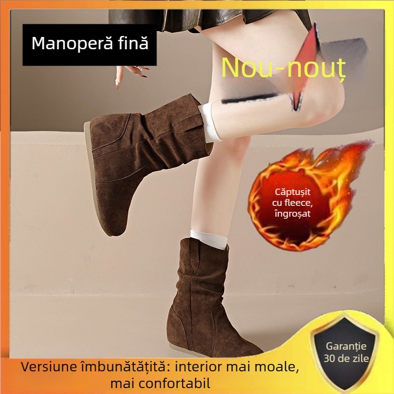 Botine scurte pentru femei în stil Birkenstock, creștere de 7 cm a înălțimii, design retro, colecția toamnă 2025, piele naturală