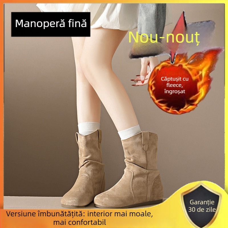 Botine scurte pentru femei în stil Birkenstock, creștere de 7 cm a înălțimii, design retro, colecția toamnă 2025, piele naturală