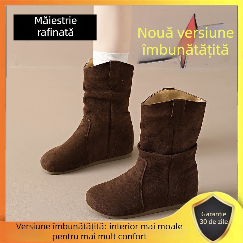 Botine scurte pentru femei în stil Birkenstock, creștere de 7 cm a înălțimii, design retro, colecția toamnă 2025, piele naturală