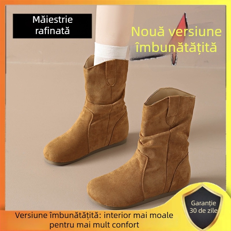 Botine scurte pentru femei în stil Birkenstock, creștere de 7 cm a înălțimii, design retro, colecția toamnă 2025, piele naturală