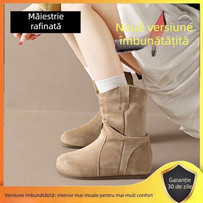 Botine scurte pentru femei în stil Birkenstock, creștere de 7 cm a înălțimii, design retro, colecția toamnă 2025, piele naturală