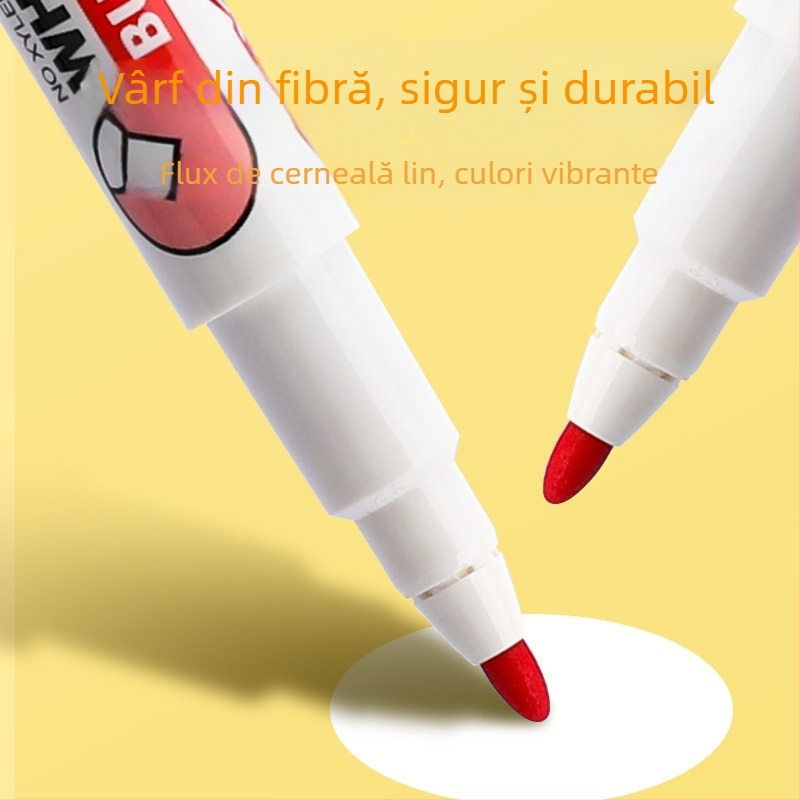 Markere magnetice lavabile pentru tablă albă, colorate - set de 12 culori cu magneți pentru frigider