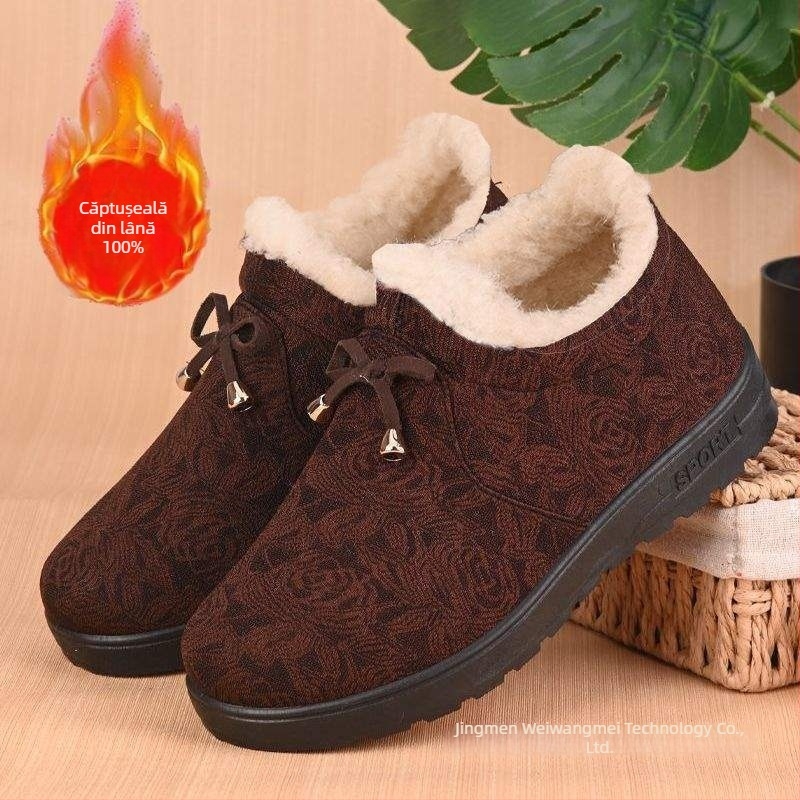 Pantofi de iarnă pentru femei, din material textil, cu căptușeală din lână, calzi și anti-derapare, pentru femei în vârstă