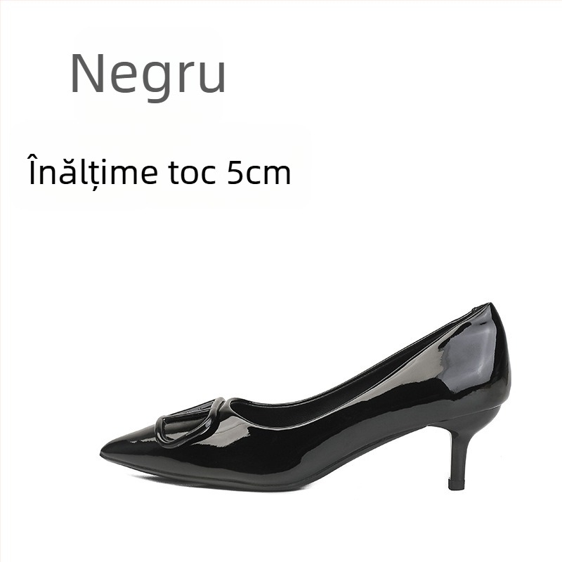 Pantofi stiletto nude din piele patentată pentru femei – 2025 model nou, cataramă în formă de V, vârf ascuțit, toc stiletto, vamp superficial