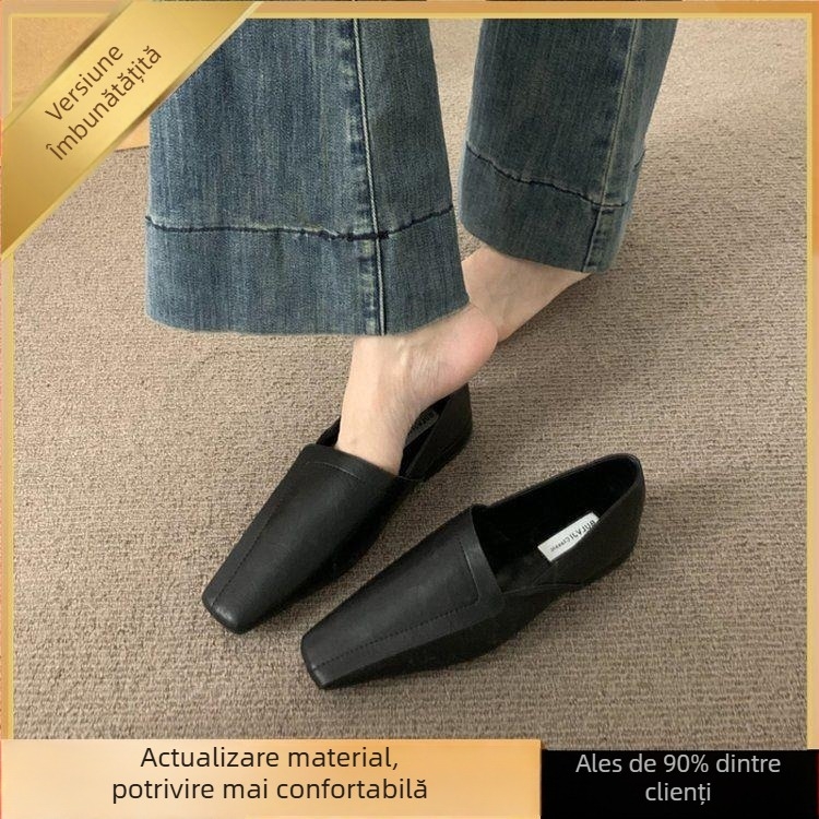 Mule retro cu vârf ascuțit pentru femei, loaferi din nubuc cu toc mic, stil franțuzesc asortat cu fuste, primăvară-toamnă