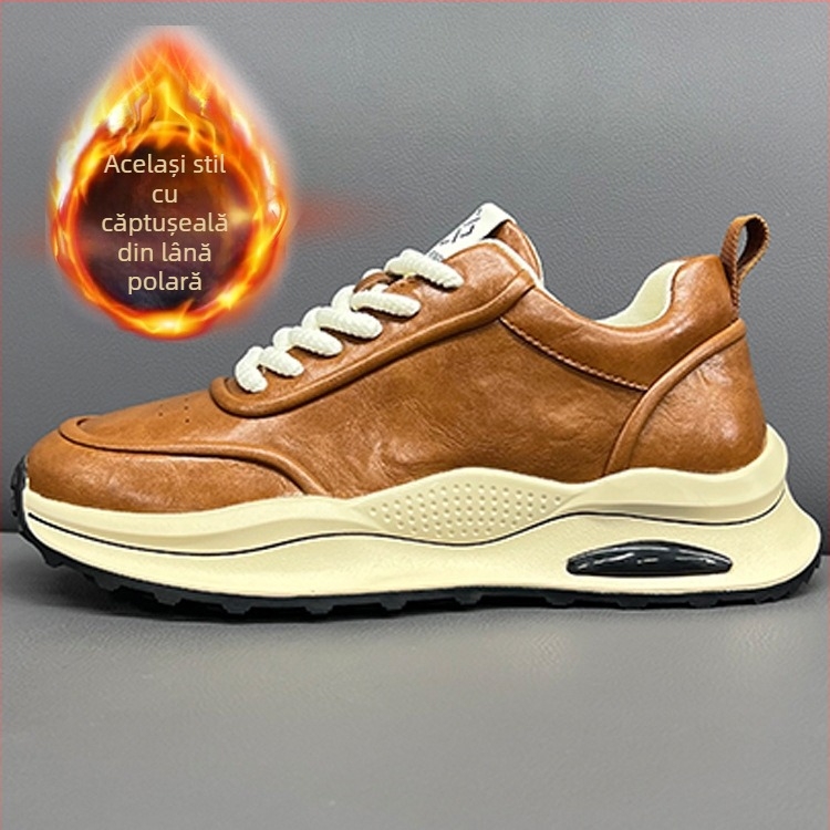 Pantofi sport casual pentru bărbați, toamna 2024, partea superioară din țesătură, căptușeală din piele naturală, talpă PU rezistentă, profil jos, șireturi