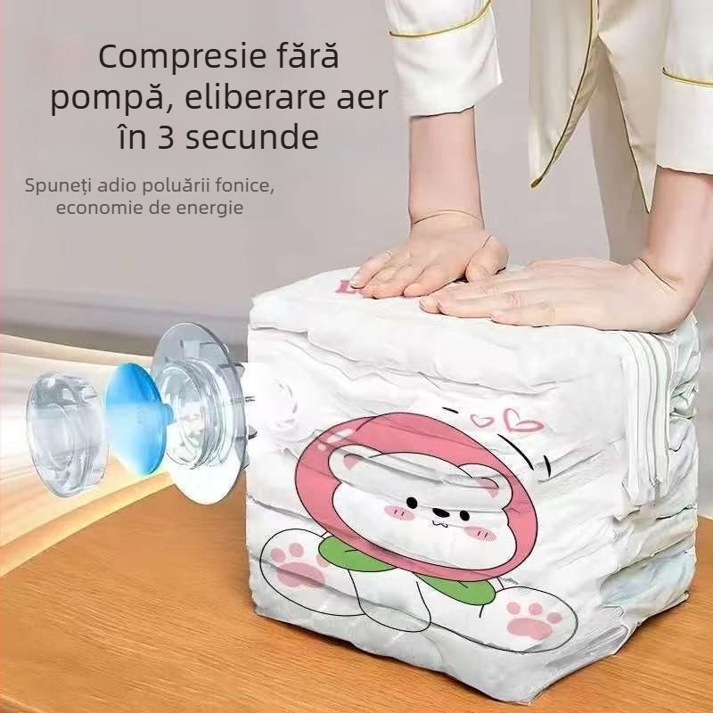 Pungi de vid pentru compresie, evacuare automată a aerului, fără pompă, 3D, pentru cuverturi și haine, capacitate mare