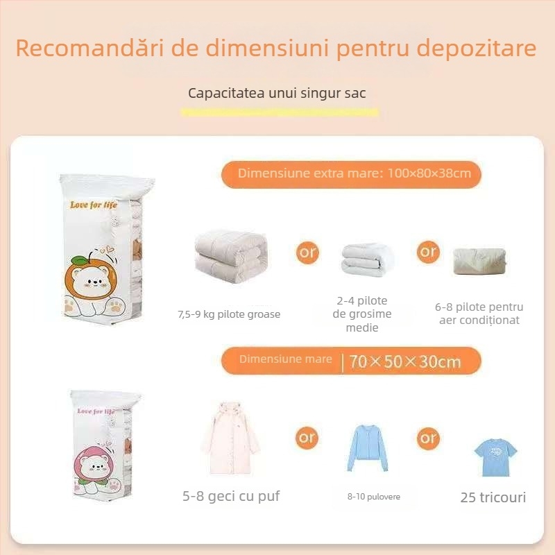 Pungi de vid pentru compresie, evacuare automată a aerului, fără pompă, 3D, pentru cuverturi și haine, capacitate mare