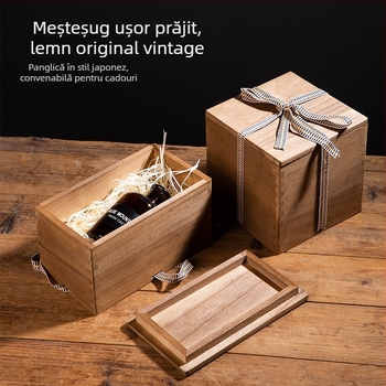Cutie cadou din lemn, în stil retro, pentru ceainic, cești și porțelan — cutie de depozitare pentru ceai