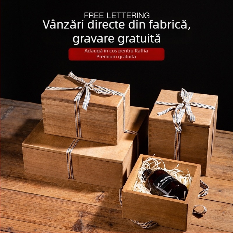 Cutie cadou din lemn, în stil retro, pentru ceainic, cești și porțelan — cutie de depozitare pentru ceai