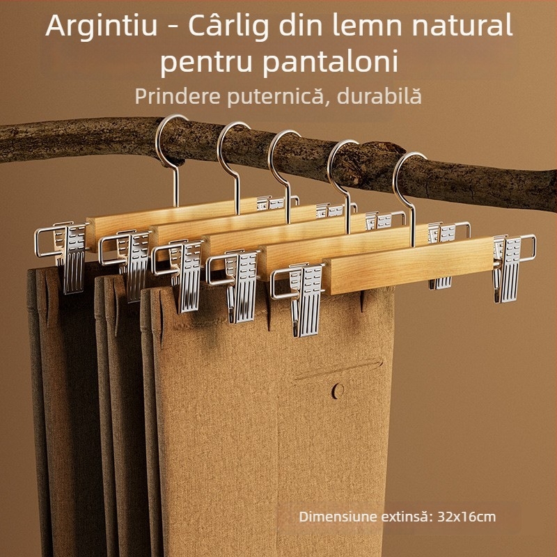 Clipuri din lemn pentru pantaloni, pentru uz casnic, organizator de garderobă pentru pantaloni și fuste JK