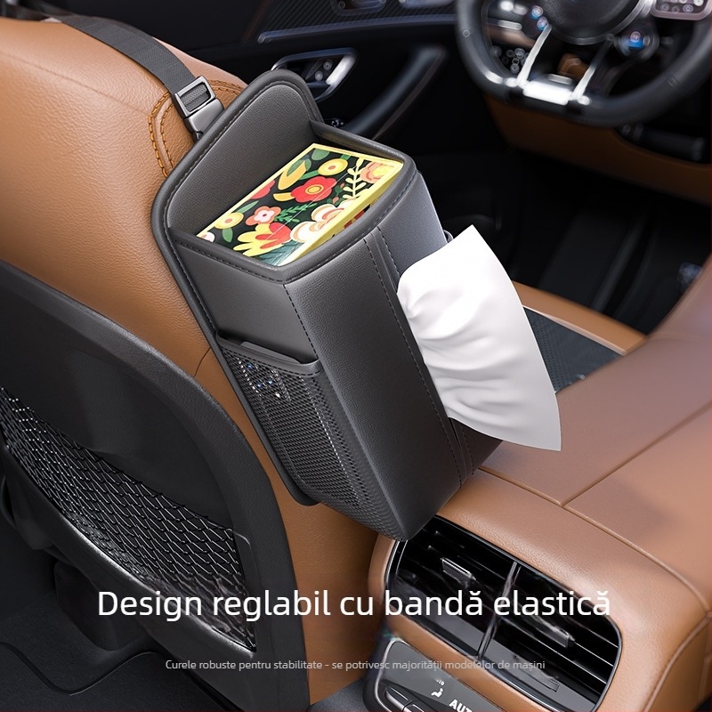 Cutie de șervețele pentru partea laterală a scaunului auto, husă mare pentru suportul de băuturi, buzunar pentru șervețele cu plasă laterală de depozitare