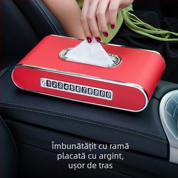 baixhur Accesoriu auto: Organizator multifuncțional cu ceas, slot pentru card, suport pentru telefon și cutie de șervețele