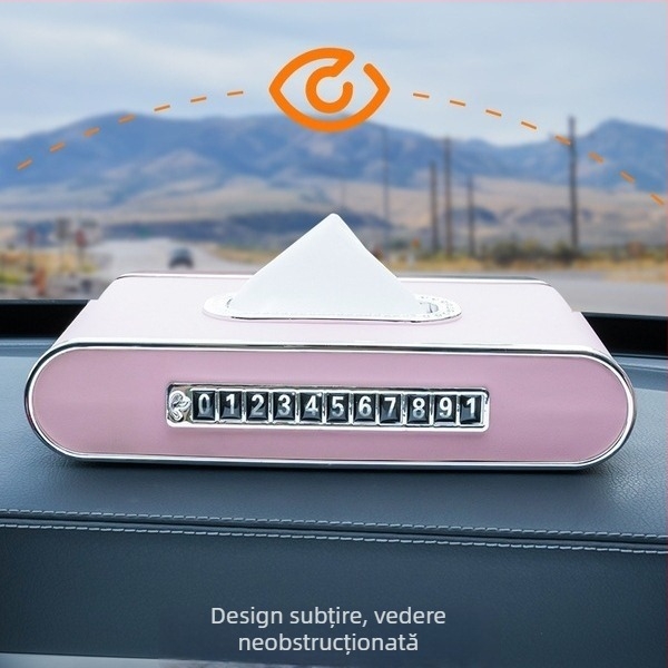 baixhur Accesoriu auto: Organizator multifuncțional cu ceas, slot pentru card, suport pentru telefon și cutie de șervețele