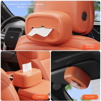 Cutie de șervețele din silicon pentru mașină, cu compartiment pentru cotieră și husă agățată pe spătarul scaunului, pentru vizorul de soare