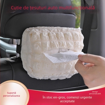 Boxă de șervețele pentru mașină din material buretos, atârnată de cotieră, organizator de depozitare multifuncțional