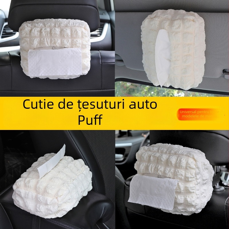 Boxă de șervețele pentru mașină din material buretos, atârnată de cotieră, organizator de depozitare multifuncțional