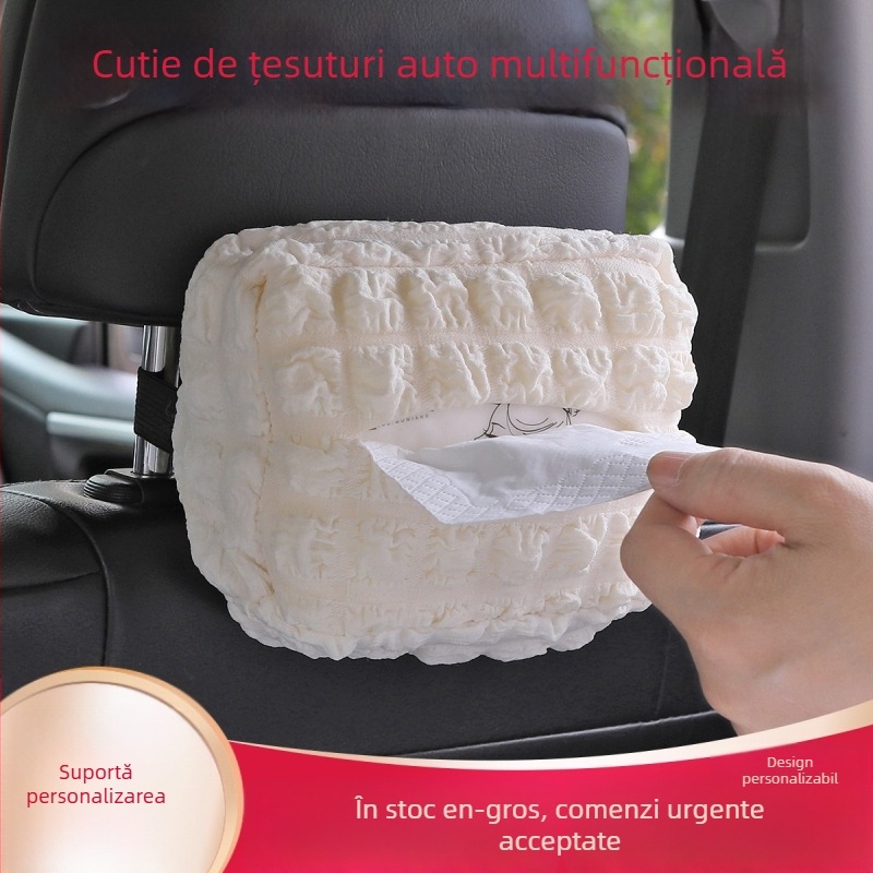 Boxă de șervețele pentru mașină din material buretos, atârnată de cotieră, organizator de depozitare multifuncțional