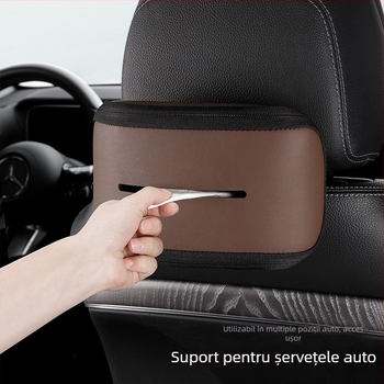 Cutie pentru șervețele auto din piele, model atârnat, curea pentru spatele scaunului