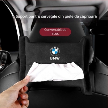 Pungă de șervețele din velur de piele cu sigla mașinii – set creativ pentru interiorul mașinii, suport pentru parasolar, cutie multifuncțională pentru șervețele