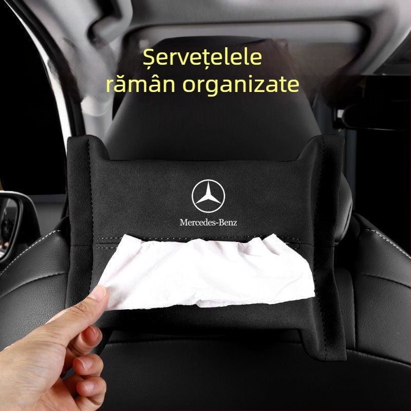 Pungă de șervețele din velur de piele cu sigla mașinii – set creativ pentru interiorul mașinii, suport pentru parasolar, cutie multifuncțională pentru șervețele