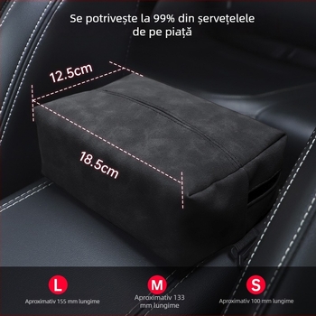 Cutie pentru șervețele pentru spatele scaunului auto, cu piele ecologică tip suede, cu deschidere prin tragere, multifuncțional