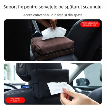 Cutie pentru șervețele pentru spatele scaunului auto, cu piele ecologică tip suede, cu deschidere prin tragere, multifuncțional