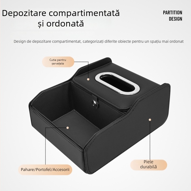 Cutie universală de depozitare pentru cotieră – suport pentru șervețele în consola centrală