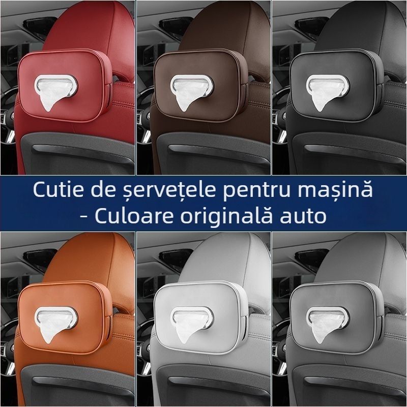 Cutie de șervețele auto cu suport pentru cotieră și montaj pe spatele scaunului