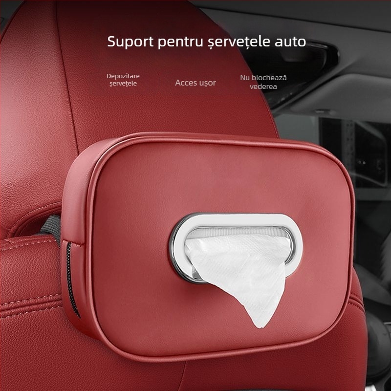 Cutie de șervețele auto cu suport pentru cotieră și montaj pe spatele scaunului