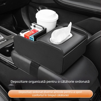Cutie universală pentru cotieră auto din piele – depozitare pentru șervețele