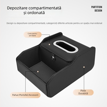 Cutie universală pentru cotieră auto din piele – depozitare pentru șervețele