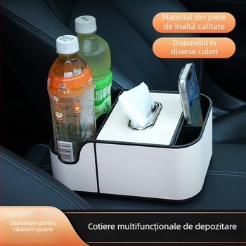 Cutie de șervețele pentru mașină din ABS – organizator multifuncțional cu suport pentru cotieră, model universal