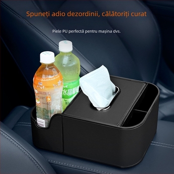 Cutie de șervețele pentru mașină din ABS – organizator multifuncțional cu suport pentru cotieră, model universal