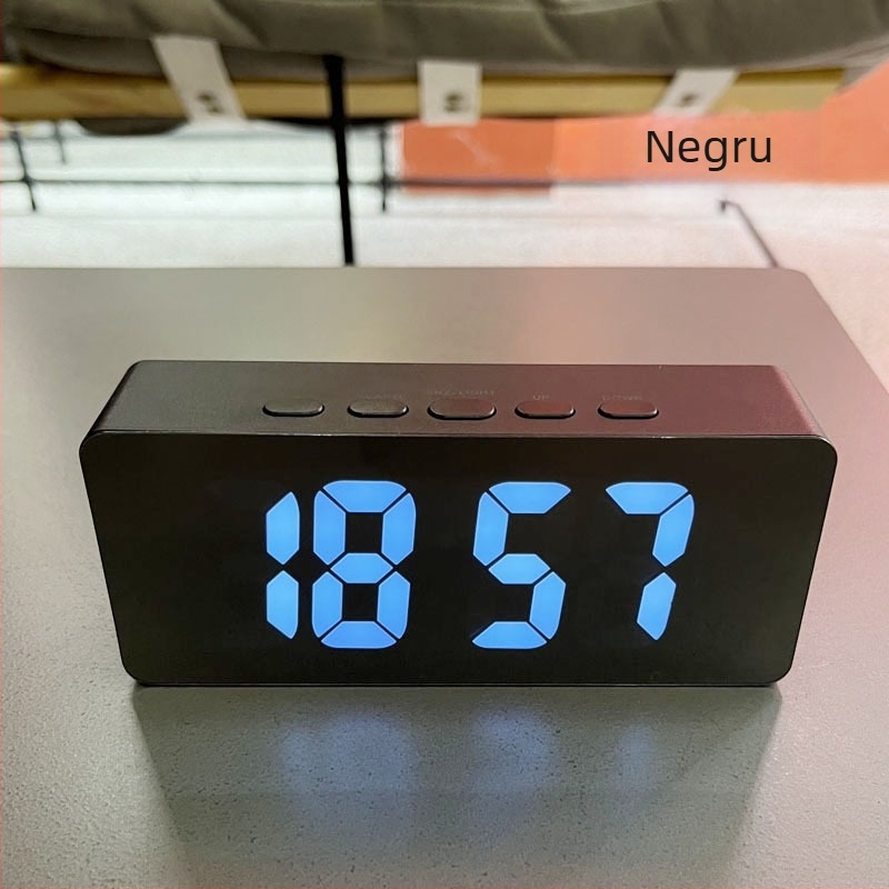 Ceas deșteptător cu oglindă și afișaj LED – multifuncțional, cu termometru, calendar, lampă de noapte și oglindă cosmetică; alimentare prin baterie sau la priză; ideal pentru elevi