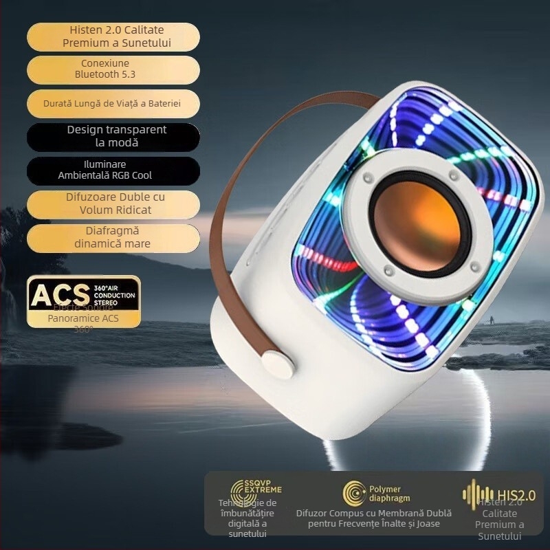 W20 difuzor Bluetooth în formă de capsulă spațială cu finisaj Abyss Mirror, sunet puternic, bas profund, design suspendat și lumini colorate