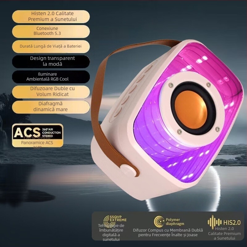 W20 difuzor Bluetooth în formă de capsulă spațială cu finisaj Abyss Mirror, sunet puternic, bas profund, design suspendat și lumini colorate