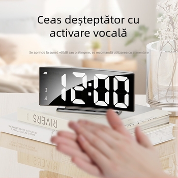 Ceas digital LED curbat cu ecran mare și oglindă, ceas de birou cu alarmă și termometru