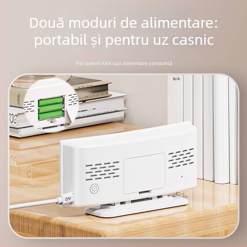 Ceas digital LED curbat cu ecran mare și oglindă, ceas de birou cu alarmă și termometru