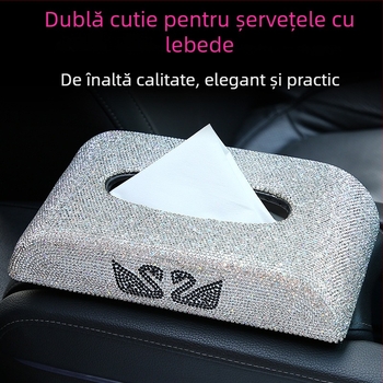 Cutie pentru șervețele auto, încrustată cu diamante, în formă de două lebede, decor interior