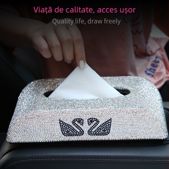 Cutie pentru șervețele auto, încrustată cu diamante, în formă de două lebede, decor interior