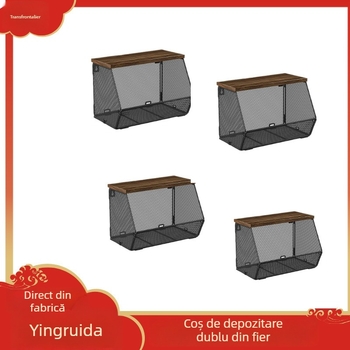 Raft pliabil din fier forjat, dublu nivel, suport de depozitare, coș pentru perete pentru bucătărie, cosmetică și fructe