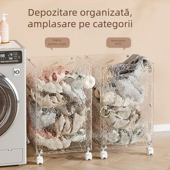 Coș mare pentru rufe murdare, depozitare pentru baie, ușor de mutat