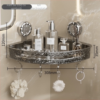 Raft de colț cu ventuze, montat pe perete pentru baie și bucătărie, fără găuri sau adeziv, aspect minimalist luxos