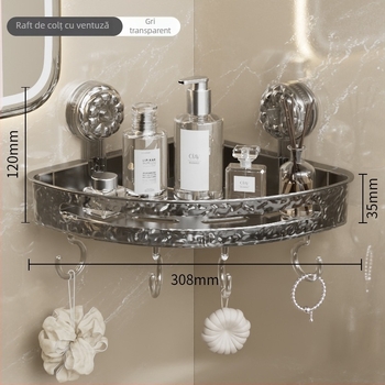 Raft de colț cu ventuze, montat pe perete pentru baie și bucătărie, fără găuri sau adeziv, aspect minimalist luxos
