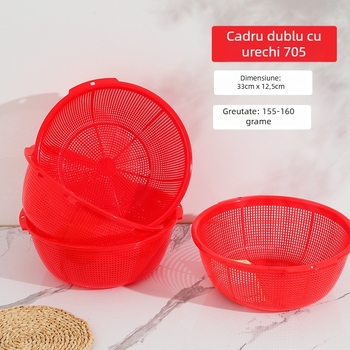Coș de spălat din plastic, cu două mâneri, pentru orez, legume și fructe, cu sită de scurgere
