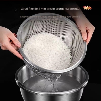 Coș din oțel inoxidabil cu găuri dese, pentru clătirea orezului și spălarea legumelor și fructelor, rotund