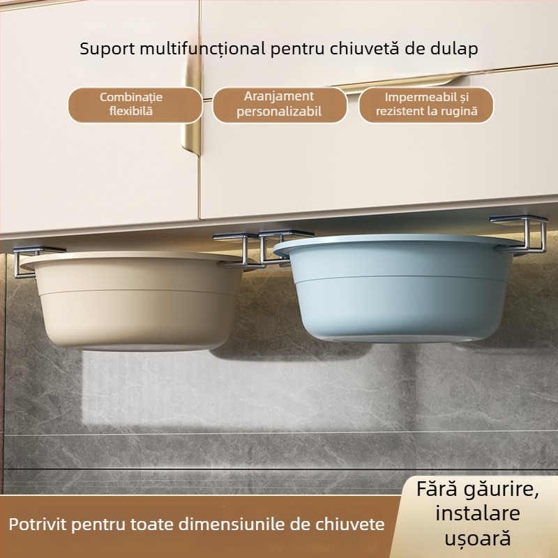 Suport suspendat multifuncțional pentru capace de oale și tocător – organizare în bucătărie pe perete