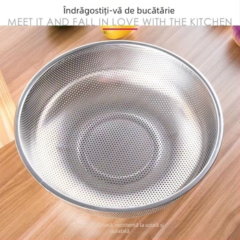Coș de drenaj din oțel inoxidabil, 31,5 cm, găuri dense, bazin multifuncțional pentru spălat legume, fructe și orez